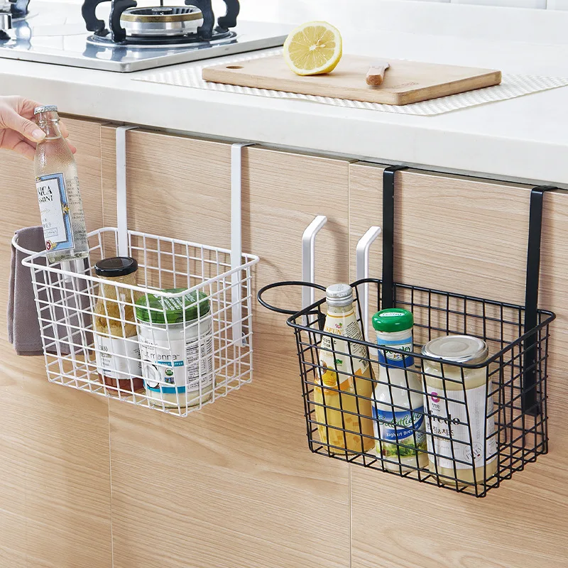 

Metal Storage Basket Bedside Cabinet Door Hanging Storage Basket Dormitory Kitchen Bathroom Drain Basket Organizer Holder Iron