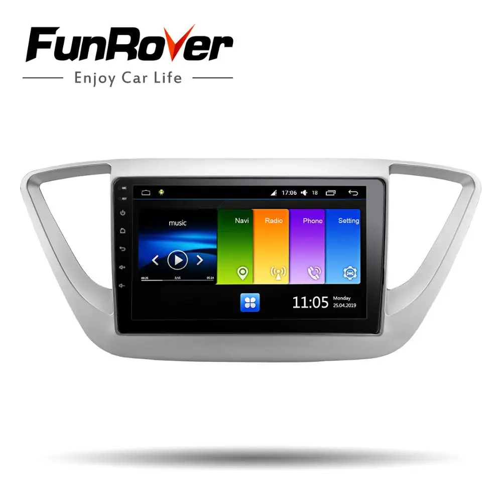 FUNROVER android 9 0 2.5D + IPS автомобильный dvd для Hyundai Verna Solaris Accent 2017 2018 радио gps Навигация