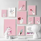 Модный розовый плакат с принтом, макияж, лак для ногтей, маникюр, Современная комната для девочек, Холст, настенное искусство, скандинавский декор, картина для женской спальни