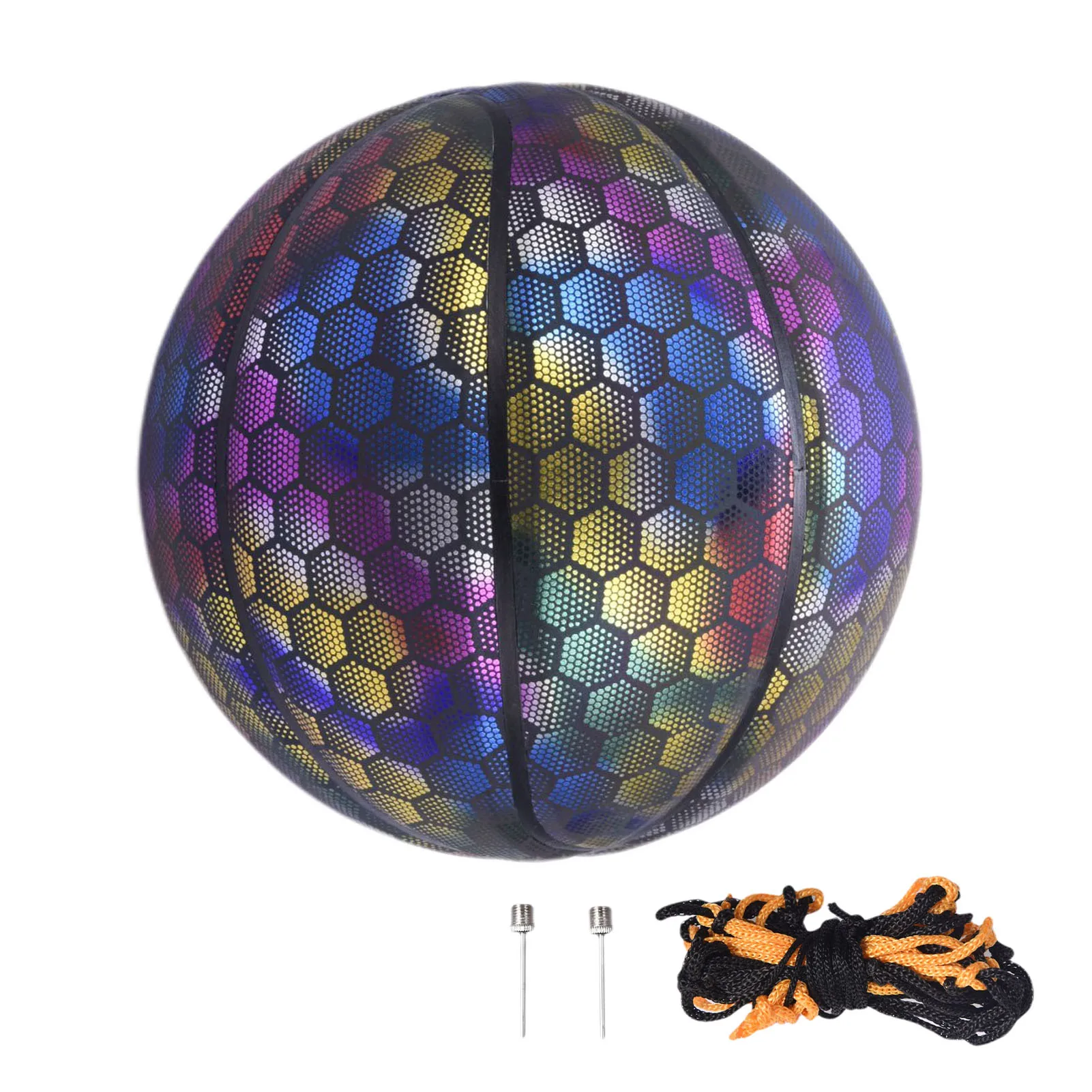 

Reflective Basketball Holographic Size 7 Sports Ball Wear-Resistant Luminous Night Light Ball Basketball Glowing With Bag Pin