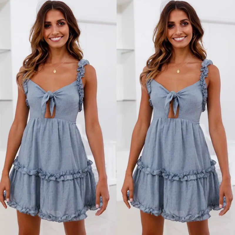 

Lovely sexy Women's Ruffle lace up beach dress