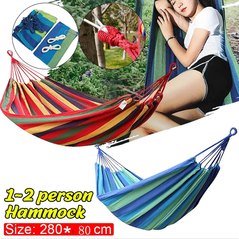 

Portable Canvas Leisure Hammock Outdoor Hammock Garden Sports Home Travel Camping Swing Canvas Stripe Hang Bed Hammock Outdoor
