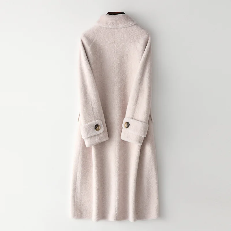 Fashion Single Breasted Female Spring New Wool Fur Coat Winter Women's Long Composite Fur Coat Solid Casual Jacket Long Sleeves