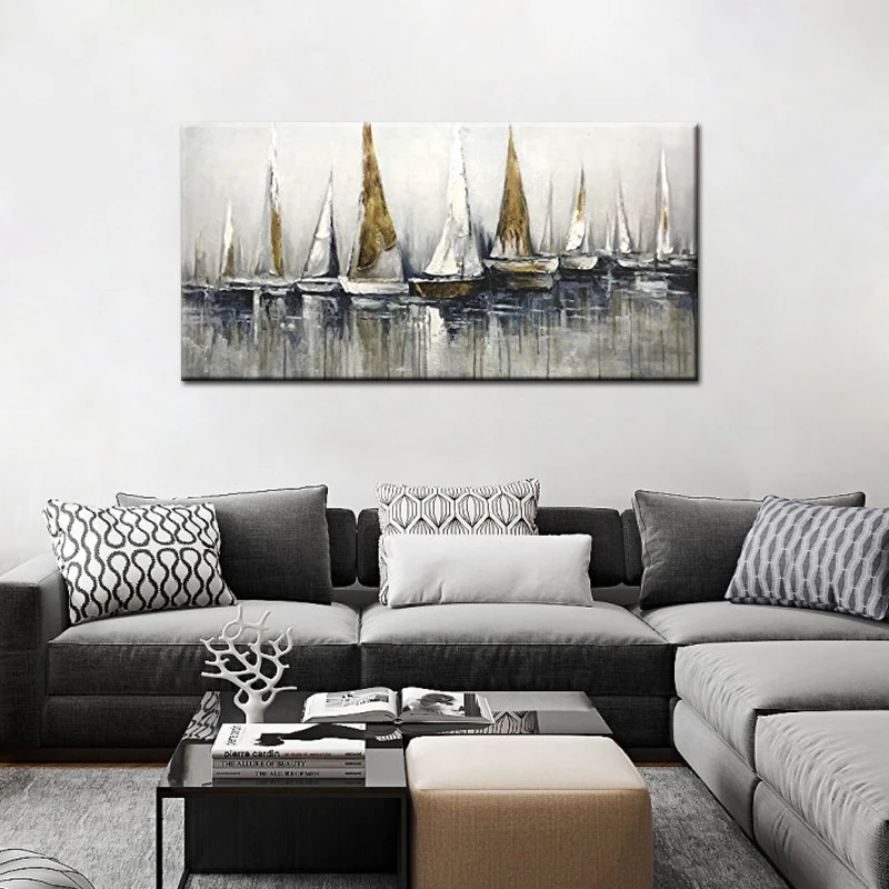 

Large Canvas Wall Art Handmade Abstract Oil Painting on Canvas 3D Artwork Modern Sailing Boat Paintings For Home Wall Decoration