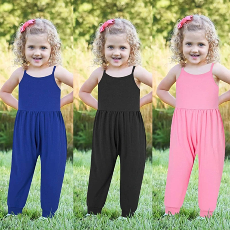 

0-3 years old baby girl clothes summer style girls sleeveless camisole halter solid color jumpsuit children's clothing ins