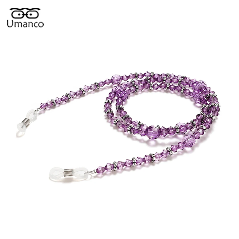 Fashion Purple Crystal Beads Sunglasses Chain for Women 65cm Anti-Drop Lanyard Reading Glasses Hanging Neck Eyewear Accessories
