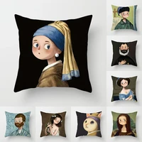 european style cushion cover decoration famous oil painting cartoon woman pillowcase sofa home car soft plush pillowcase 45x45cm