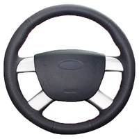 black pu faux leather diy hand stitched car steering wheel cover for ford kuga 2008 2011 focus 2 2005 2011 c max 2007 2010