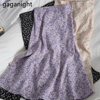 gaganight casual floral print summer chiffon skirt women high waist midi a line skirt 2021 elegant female elastic waist skirts
