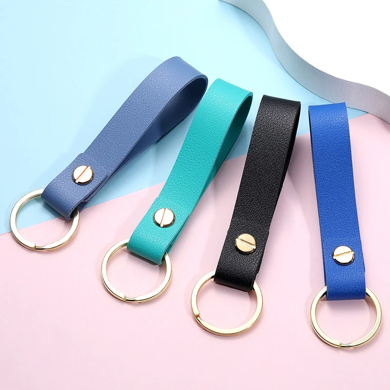 

PU Leather Key Chain Creative Simple Retro Pendants Fashion Scratch Resistant Square Car Bag Waist Wallet Hanging Rope Gift