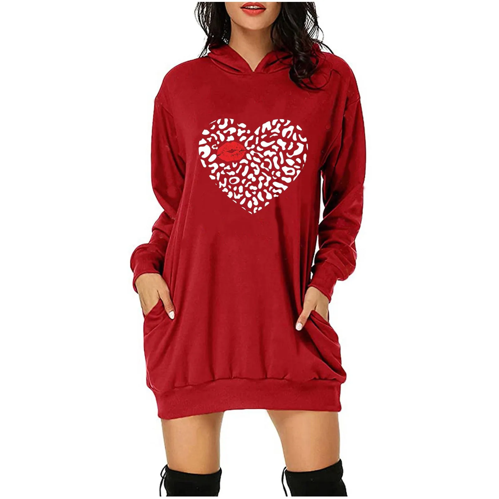 

Women's Fashion Hoodie Bag Hip Pocket Sweatshirts Love Print Hoodie Fashion Sweatshirt Dress Spring Sudadera Mujer