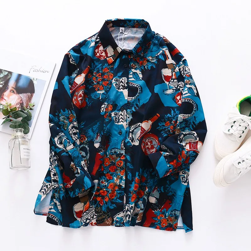 

New Women Blouses Holiday Casual Long Sleeve Tops Ladies Printed Shirts Korean Fashion Womens Clothing blusas femininas elegante