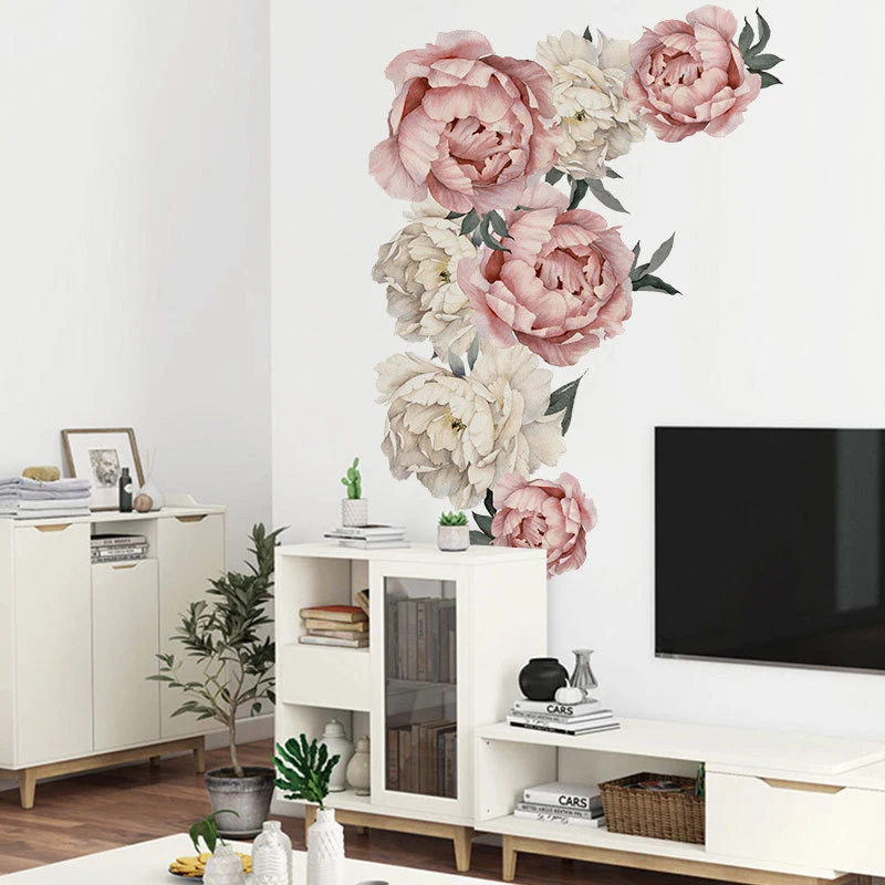 Peony Pink Rose Flower Blossom Wall Stickers Decal Home Bedroom Mural Decor Art | Дом и сад