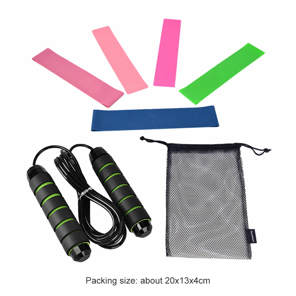 

9pcs Latex Resistance Booty Bands Workout Supplies Women Yoga + Steel Skipping Rope Fitness Gym Energy Small Decor
