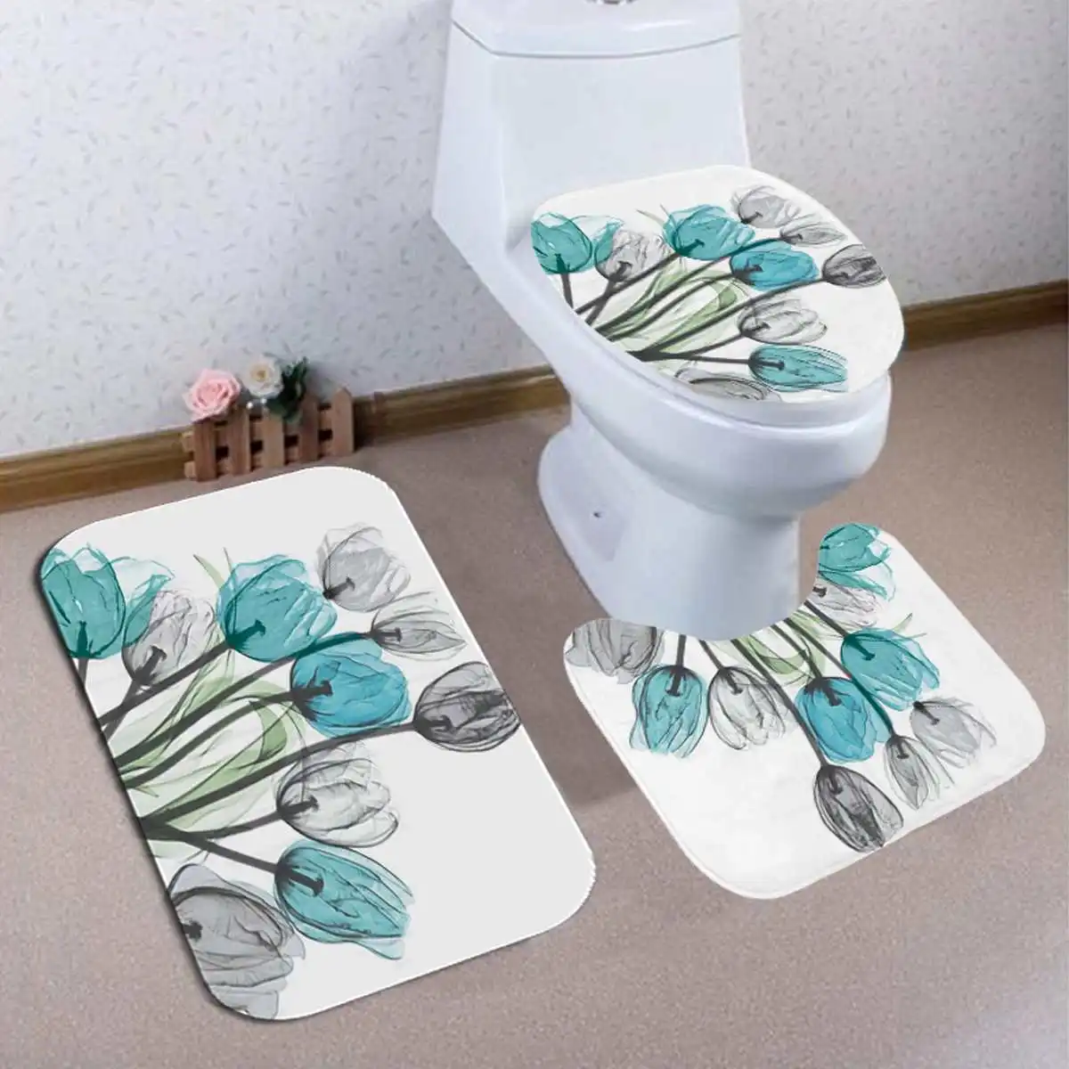 180x180 см водонепроницаемые цветы наборы занавесок для душа + Нескользящие коврики