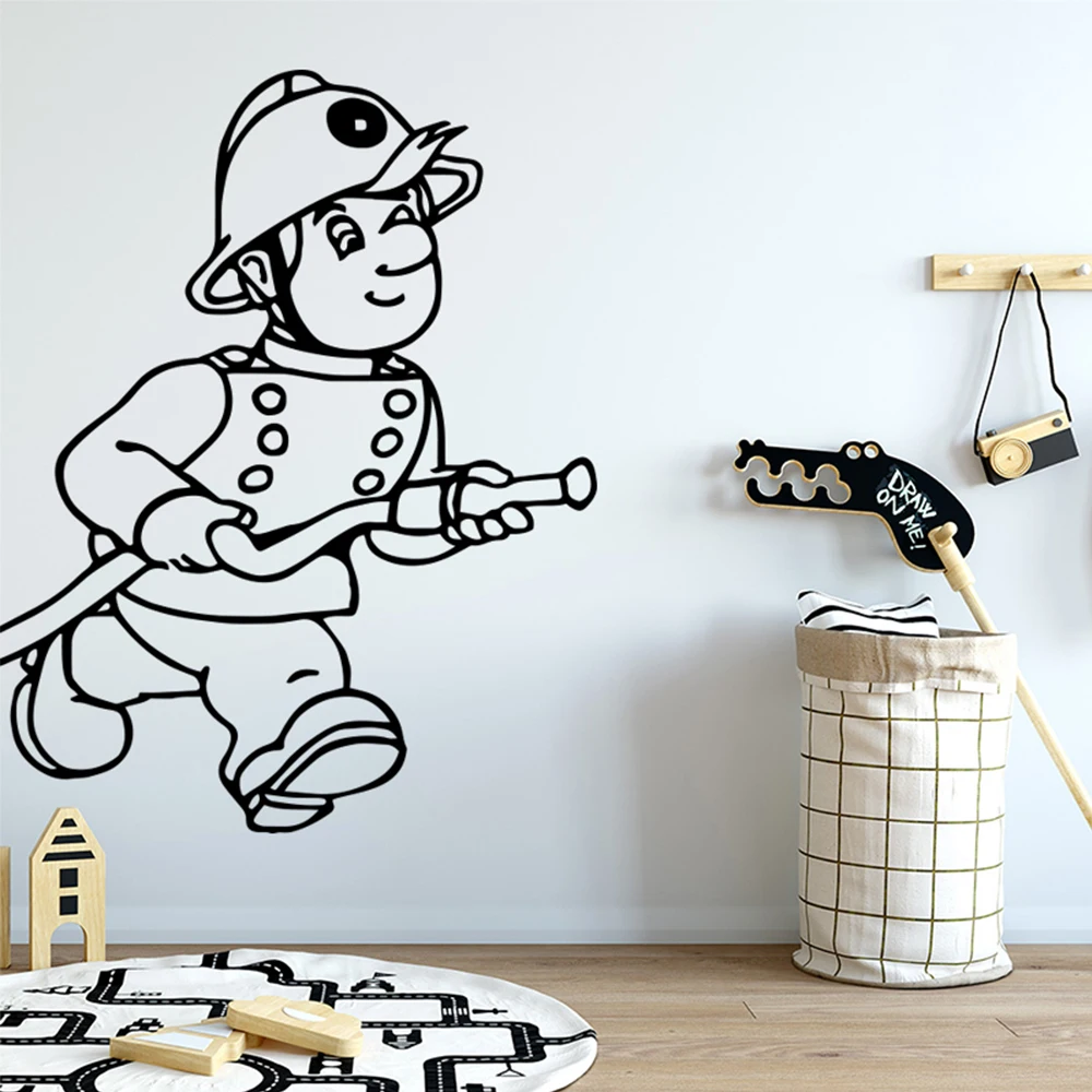 DIY Искусство fireman мультфильм стены Переводные картинки украшения Модные Стикеры