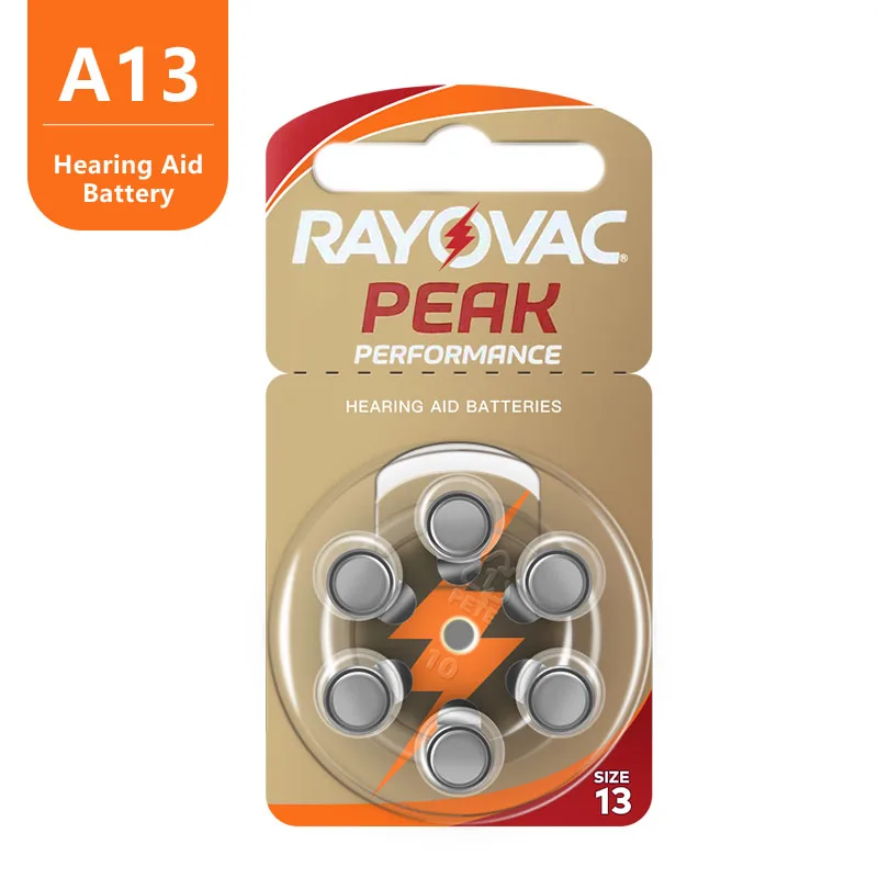 

Hearing Aid Batteries 60PCS / 10 Cards RAYOVAC PEAK 1.45V 13A A13 13 P13 PR48 Zinc Air Battery For BTE CIC RIC OE Hearing Aids