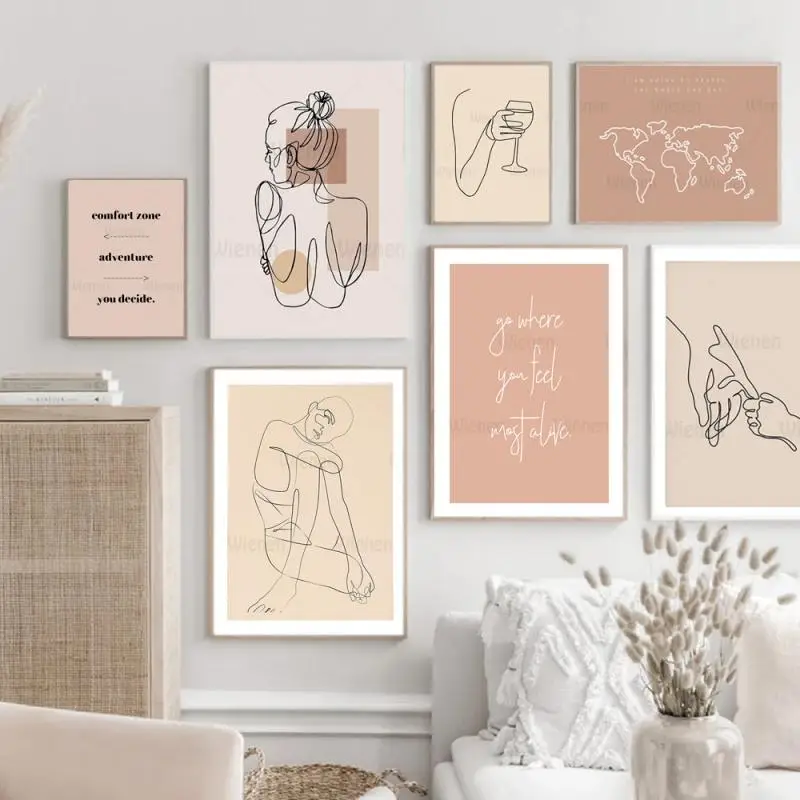 

Boho Abstract Line Art Figure Body Wall Art World Map Canvas Painting Nordic Poster And Print Minimalist Living Room Home Decor