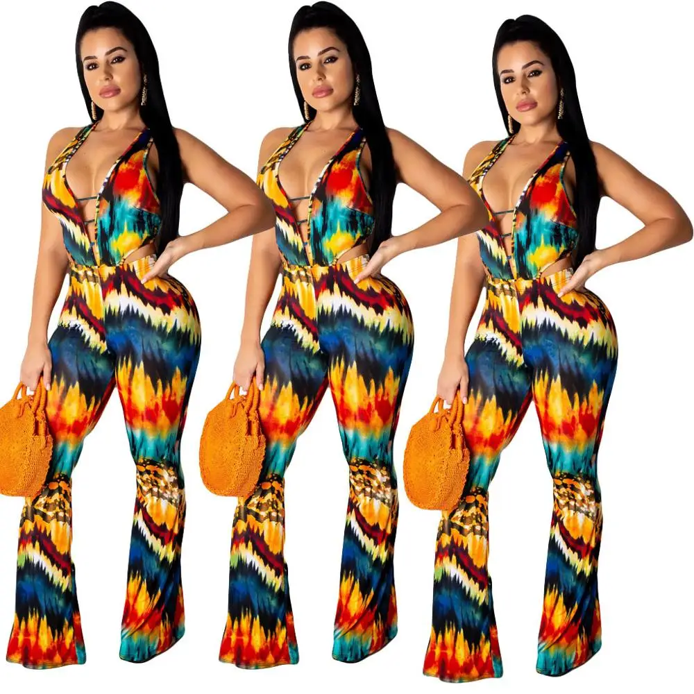 

2020 Casual Sexy Women Straight Long Rompers Women's Jumpsuit Summer Sexy Ladies Deep V Neck Hollow-out Beach Rompers Overalls