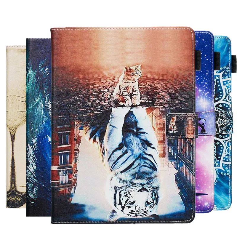 

New Carton Animals Printing PU Leather Case for Samsung Tab A 10.1 2019 SM-T510 SM-T515 T510 T515 With Card Slots case+Film