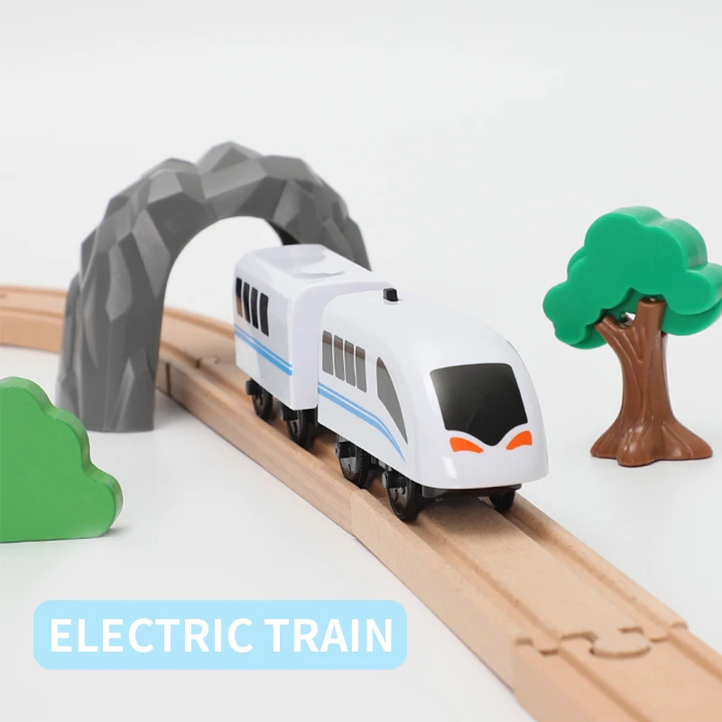 Деревянный Электропоезд Набор рельсов магнитный автомобиль пазл строительные
