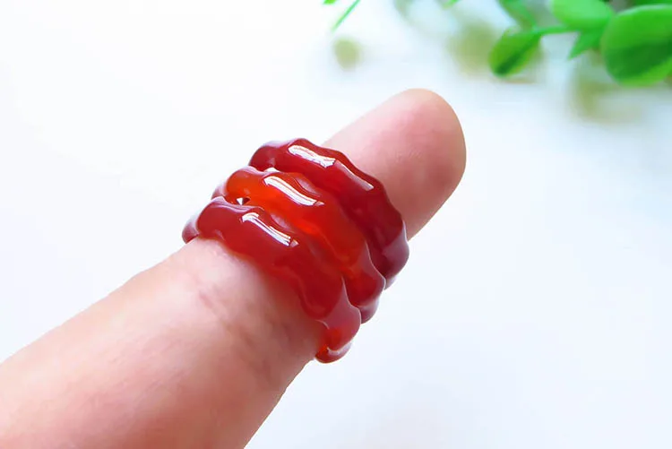 Кольцо из бамбука с нефритом красным агатом 3 мм | Украшения и аксессуары