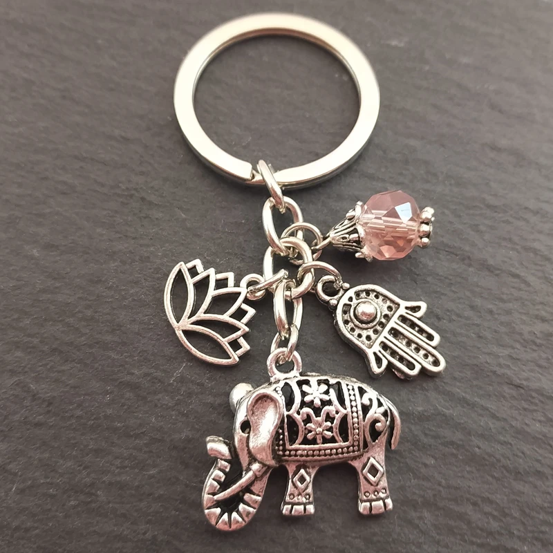 

1pc Tribal Ethnic Keychains Unique Bohemia Gift Key Holder Lotus Jewelry Hand Elephant Car Keychain For Women