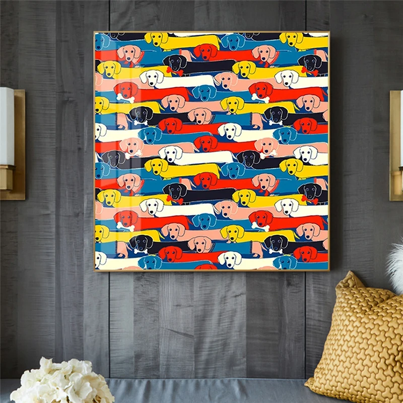 

Kawaii Creative Colorful Dog Canvas Painting Pet Lovers Poster and Print Animal Gift Wall Art Pictures Living Room Home Decor