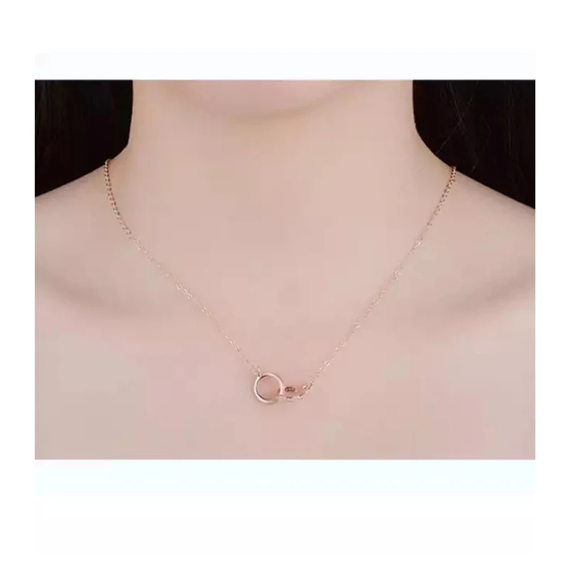 

925 Sterling Silver Double Circle CZ Zirconia Necklaces & Pendants For Women Gift kolye choker collares bijoux S-N61