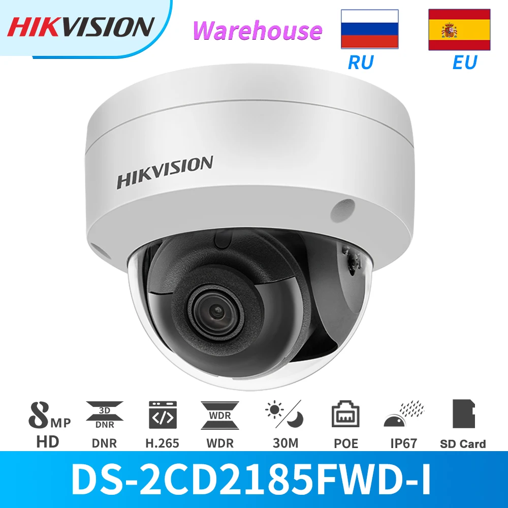 

Hikvision IP Camera 8MP 4K DS-2CD2185FWD-I IR PoE Dome Camera With SD Card Slot CCTV Security Outdoor Face Detection cam IP67