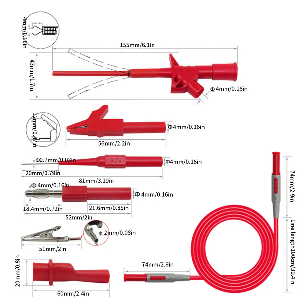 

P1600/P1503E Multimeter Test Leads Probes Kits Replaceable Needles Accessories with Banana Plugs Alligator Clips Repair Tool Set