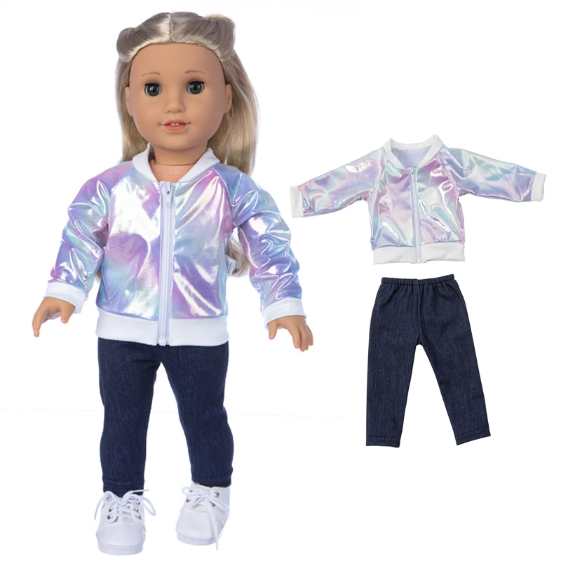

2021 New Arrival 18 Inch Girls Doll Laser Coat Jeans Pants 443cm Baby Doll Clothes Children Girl's Gifts Toys Jacket