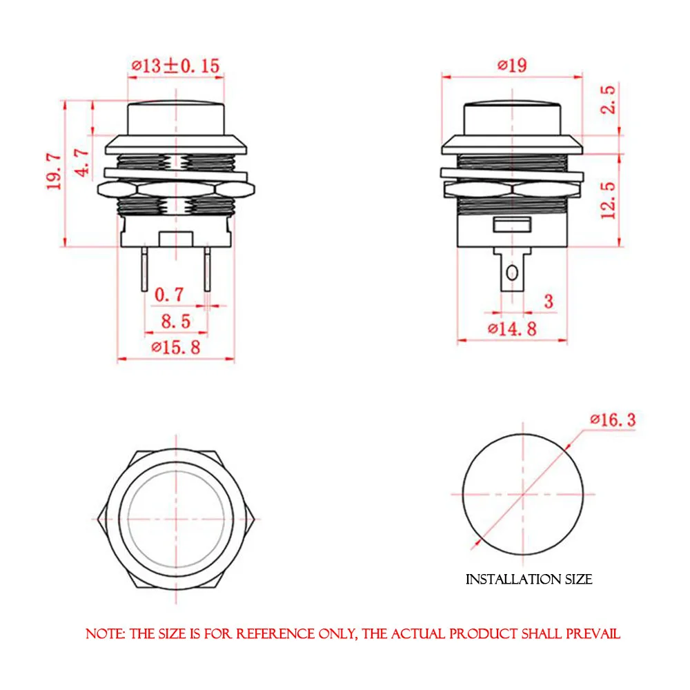 1 шт. встроенный кнопочный переключатель SPST без красного черного белого желтого