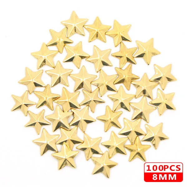 8MM Star Gold 100 шт Горячая фиксация шпильки медь звезда квадратный череп стразы железные заклепки для одежды металлические заклепки DIY панк аксессуары для одежды - Цвет: 8MM Star Gold