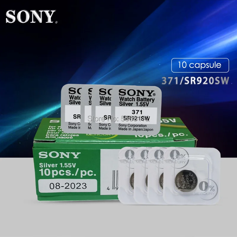 10 шт. для Sony 1 55 в 45 мАч AG6 371 SR920SW LR920 171 370 L921 LR69 SR920 часов кнопочные батареи
