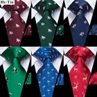 Hi-Tie Зеленый Синий подарок животных Шелковый Свадебный галстук для мужчин платок запонки Никки набор модный дизайн бизнес вечерние Прямая поставка