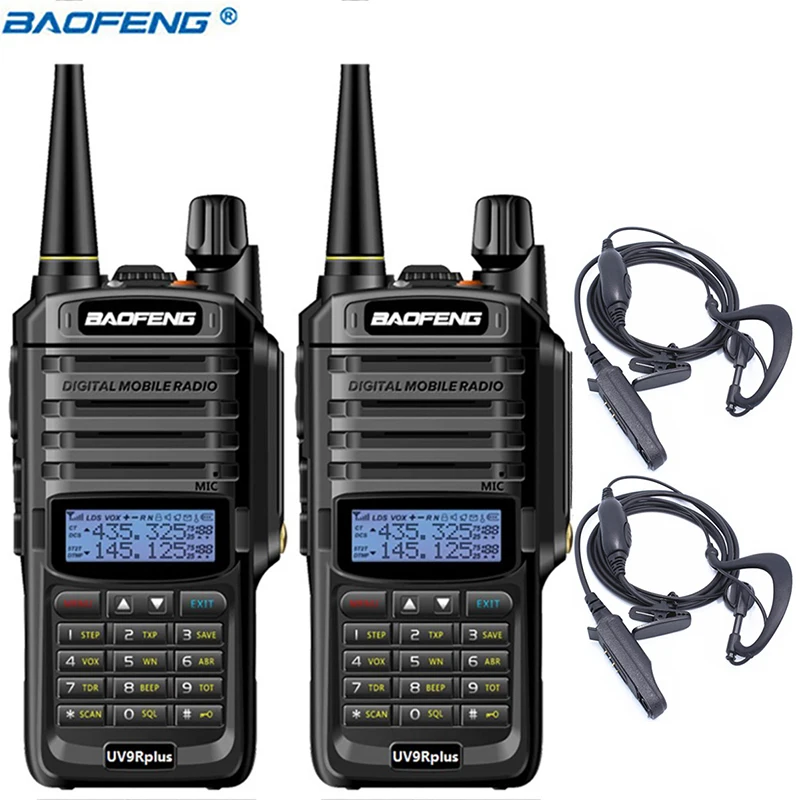 2 шт. baofeng UV-9R plus Водонепроницаемая портативная рация Высокая мощность двухстороннее радио VHF UHF портативная рация uv9R plus - Цвет: add headset