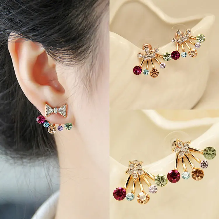 

2021New Design Alloy Cubic Zirconia Crystal Prong Stud Earrings For Women Fashion Flower crown Wholesale Jewelry