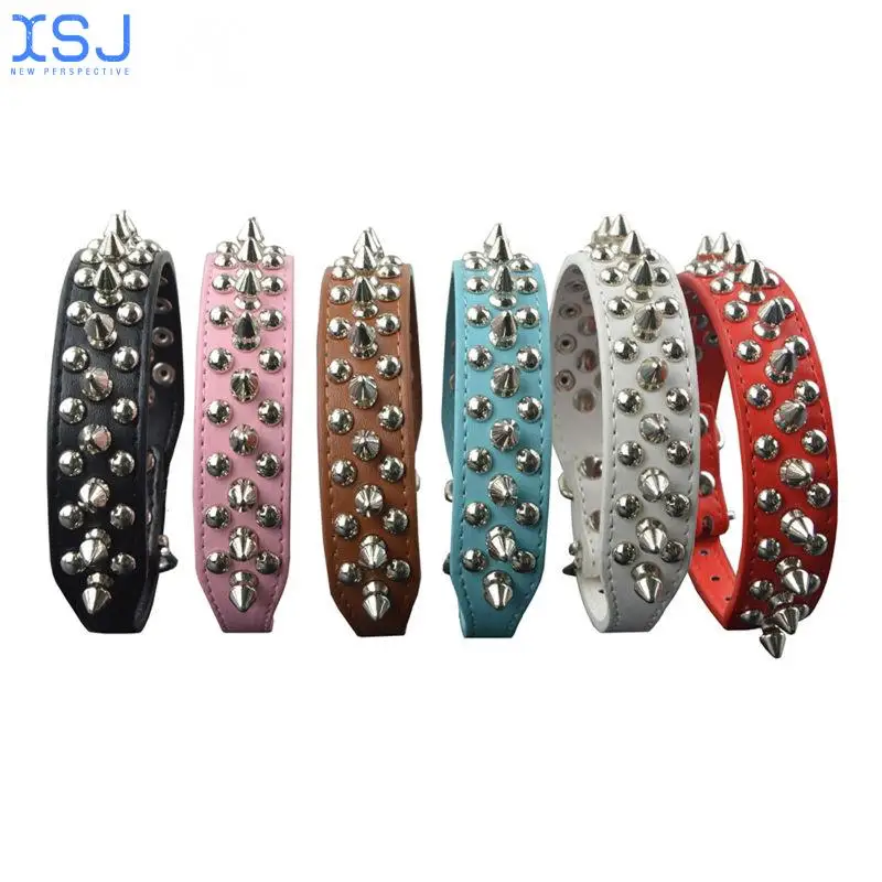 

6 Colors 2.5Cm Pu Leather Pet Collar Round Spikes Studded Dog Collars for Small Medium Dogs Xs/s/m/l