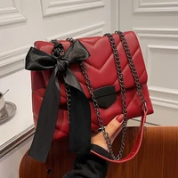luxury designer women leather shoulder bags square chain crossbody bag for girls ribbon handbags woman bags brand flap bag sac