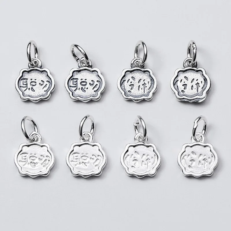 

925 Sterling Silver Blessing Chinese Pretty Drop Charms Smart and Clever Double Sides Letter S925 Silver Pendant DIY Jewelrys