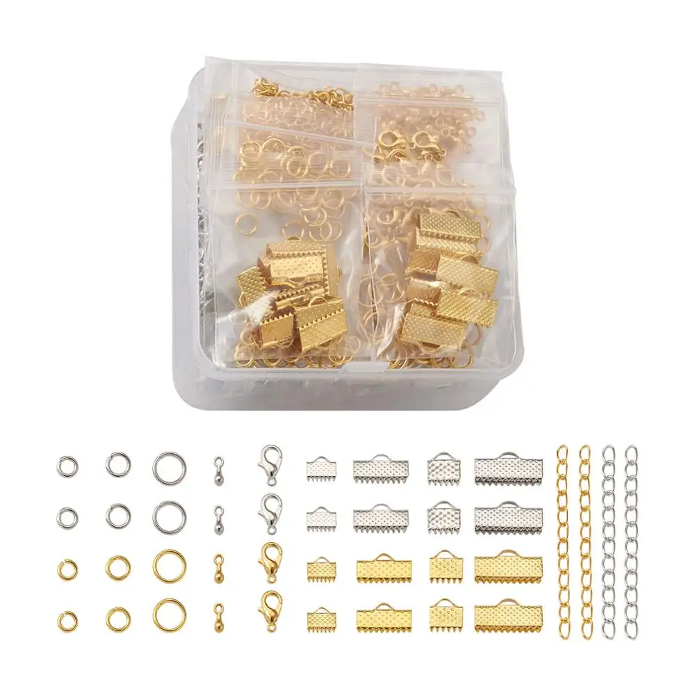 

1Box Mix Color DIY Jewelry Making Kits Accessories With Folding Crimp Ends/Jump Rings/Lobster Claw Clasps/Chain Extender Links