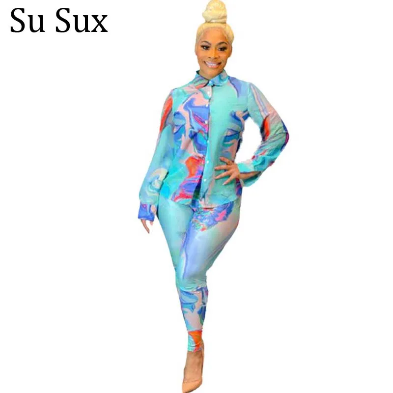 

Casual Pant Suits Tracksuit Women Shirt Sets Long Sleeve Blouse Top and Pencil Pant Outfits Sportwear Vestidos 2021 Autumn