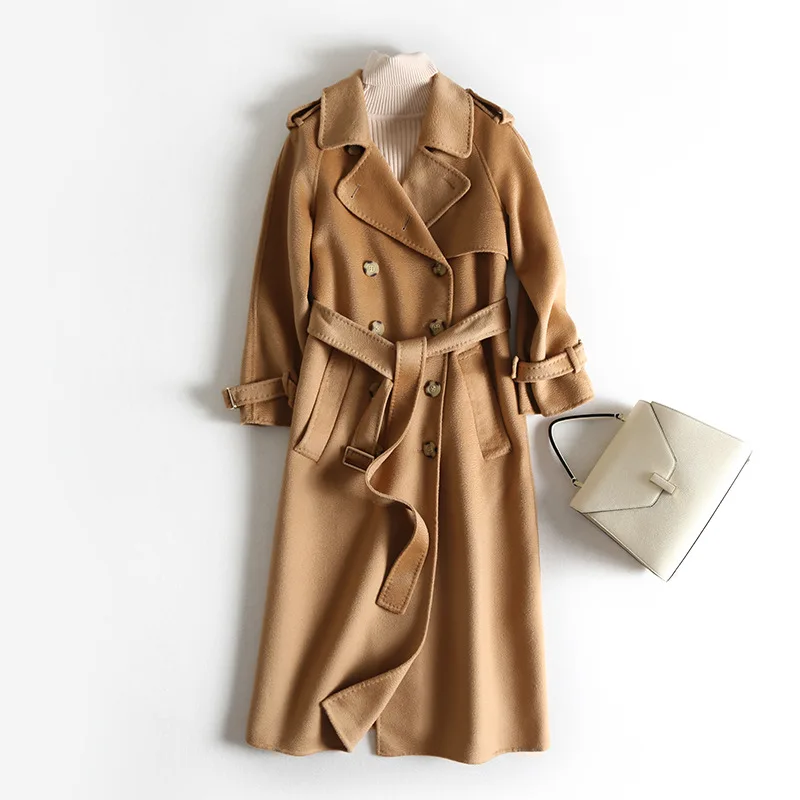 Осенне зимнее пальто женское элегантное шерстяное корейское кашемировое