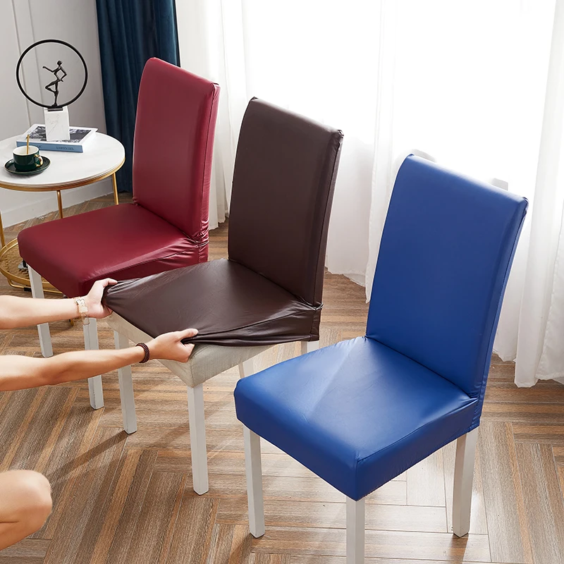 

Solid Color PU Leather Chair Cover Restaurant Office Backrest Chair Cover Waterproof Cat-scratch Home Decoration Seat Cover