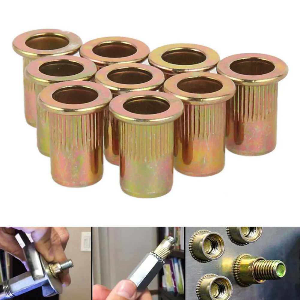 

50Pcs Rivet Nuts M6 Zinc Plated Steel Flat head Threaded Rivet Insert Nutsert Cap Rivet Nut Hardware Tool Accessories