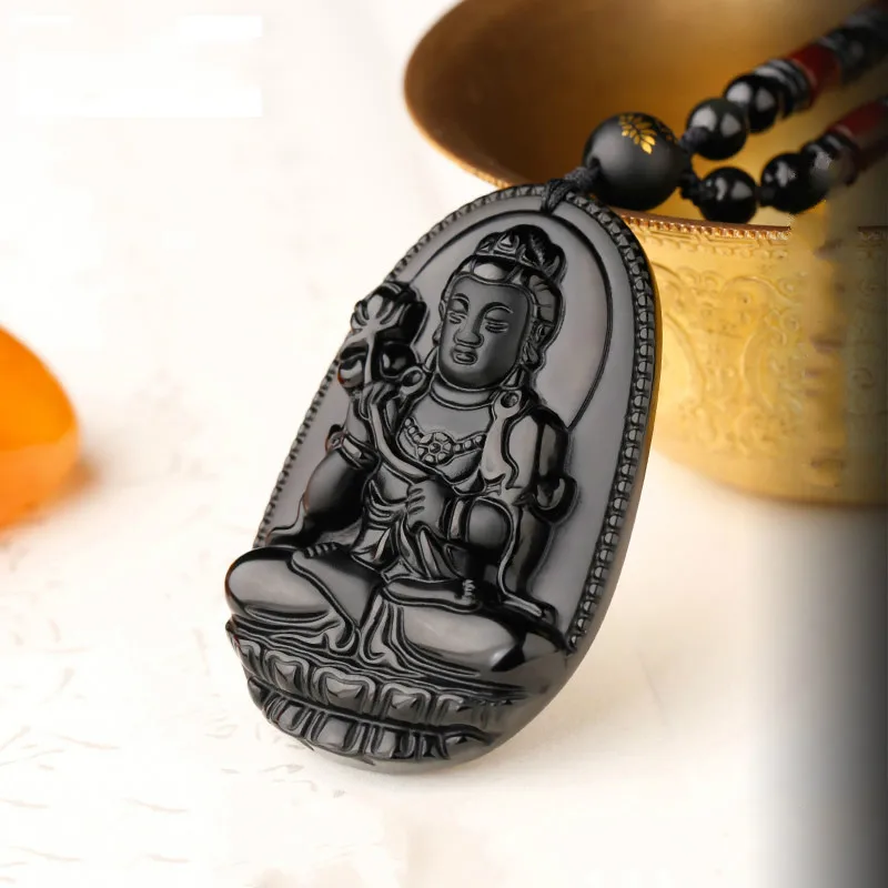 Натуральный черный обсидиан ожерелье из бисера ручной работы кулон Будды модное