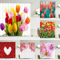 tulip rose fresh flowers shower curtains waterproof polyester fabric 3d printed bathroom screen home decoration shower curtain