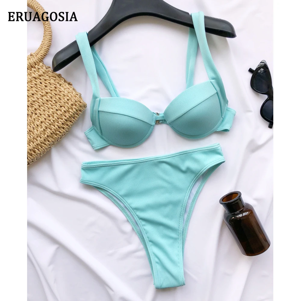 

2021 Sexy Bikini Push Up Swimsuit Women Bathing Suits Solid High Cut Bikinis Sets Beachwear Summer Swimwear Biquinis Swim Suit