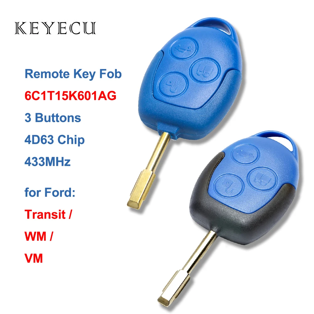 

Keyecu дистанционный ключ-брелок от машины 3 кнопки 433 МГц 4D63 для Ford Transit WM VM 2006 2007 2008 2009 2010 2011 2012 2013 2014 6C1T15K601AG